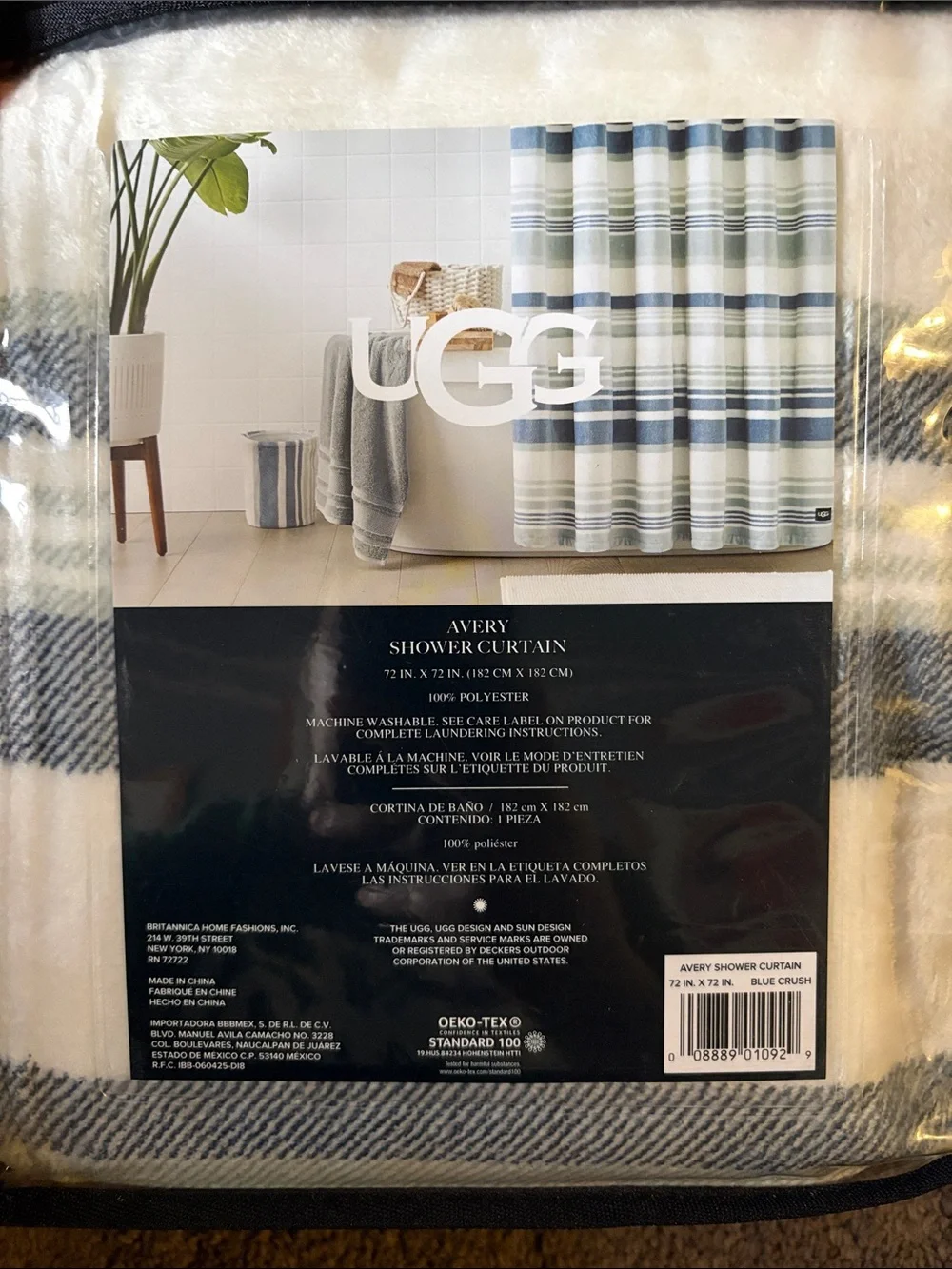 UGG Avery Striped Shower Curtain in White and Light Gray
